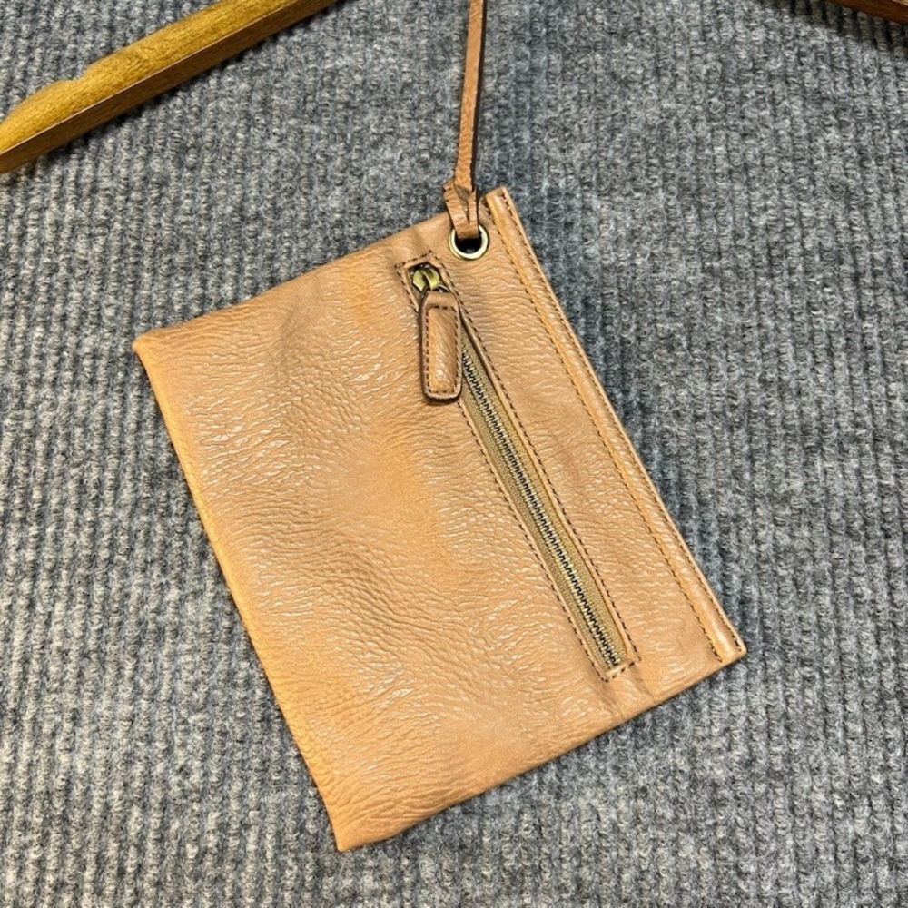 Street Level Tan Pebbled Vegan Leather Wristlet Pouch Zip Clutch Bag